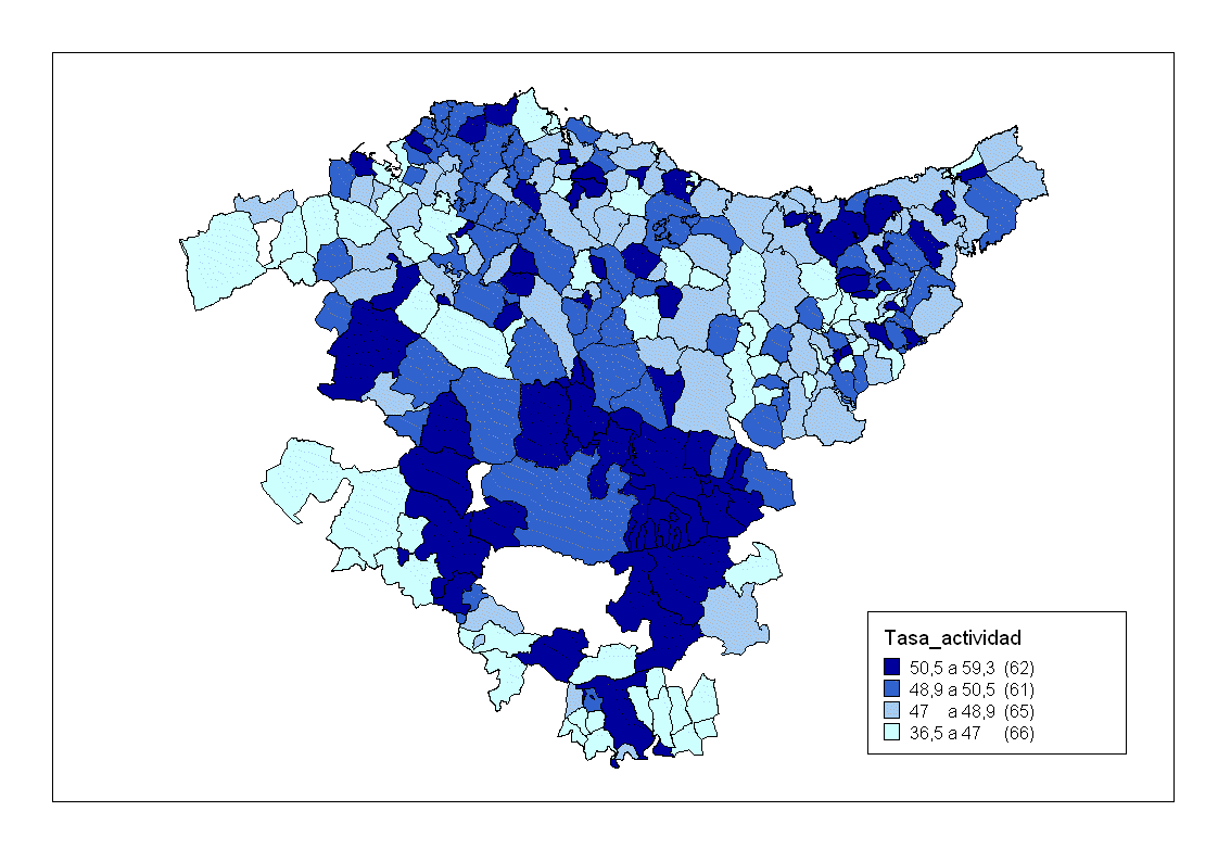 Tasa de actividad por municipio (%)