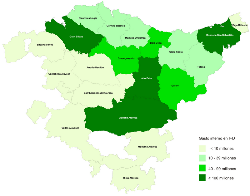 Distribución del gasto interno en I+D. C. A. de Euskadi. Año 2010 (millones €)