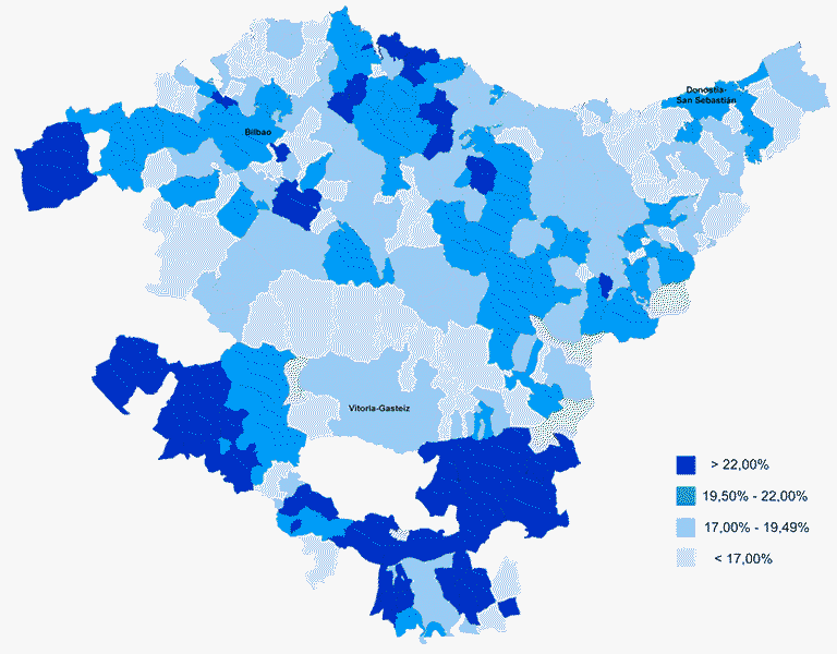 Gráfico 1. Porcentaje de personas con 65 y más años por municipio